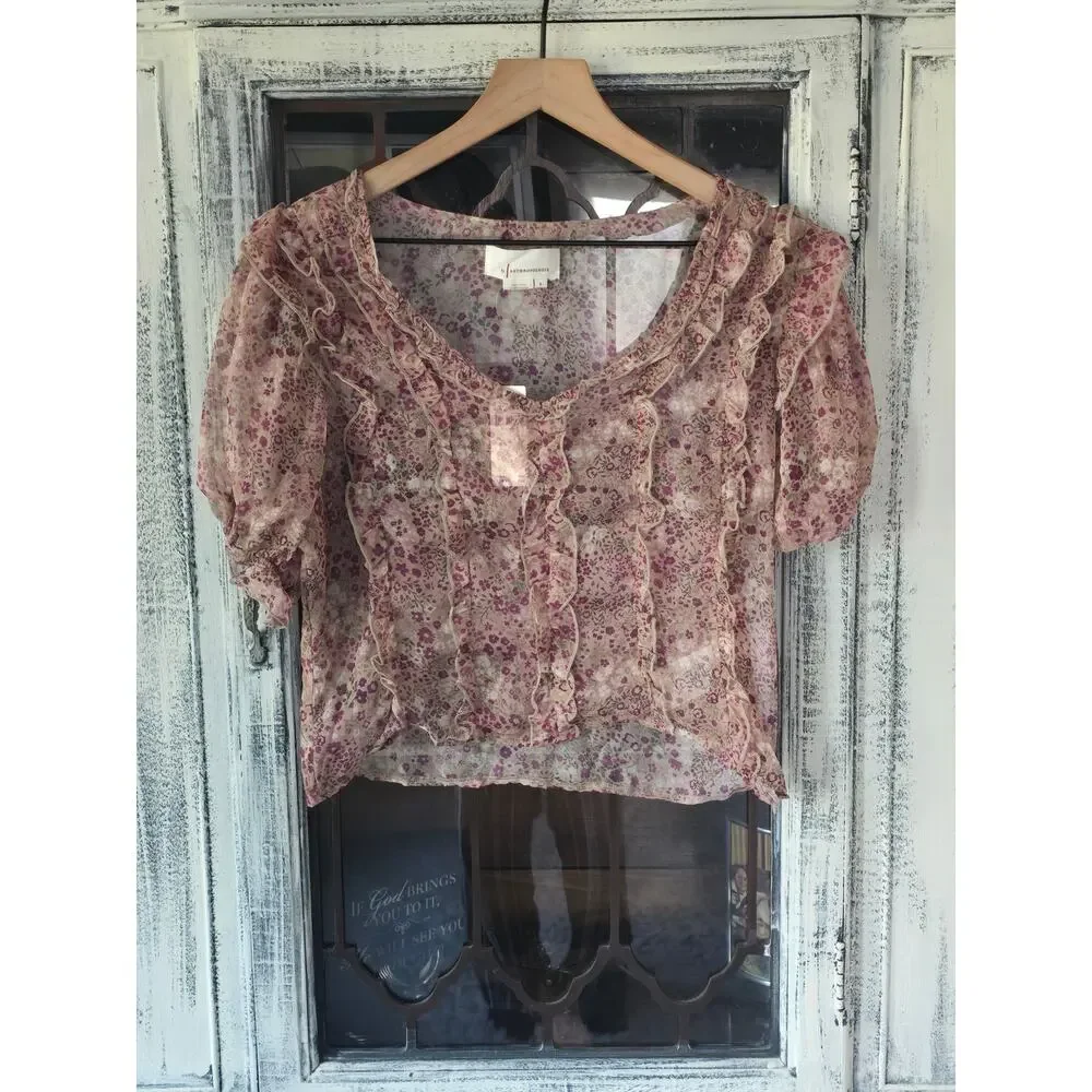 New Anthropologie Floral Puff Sleeve Blouse - Small
